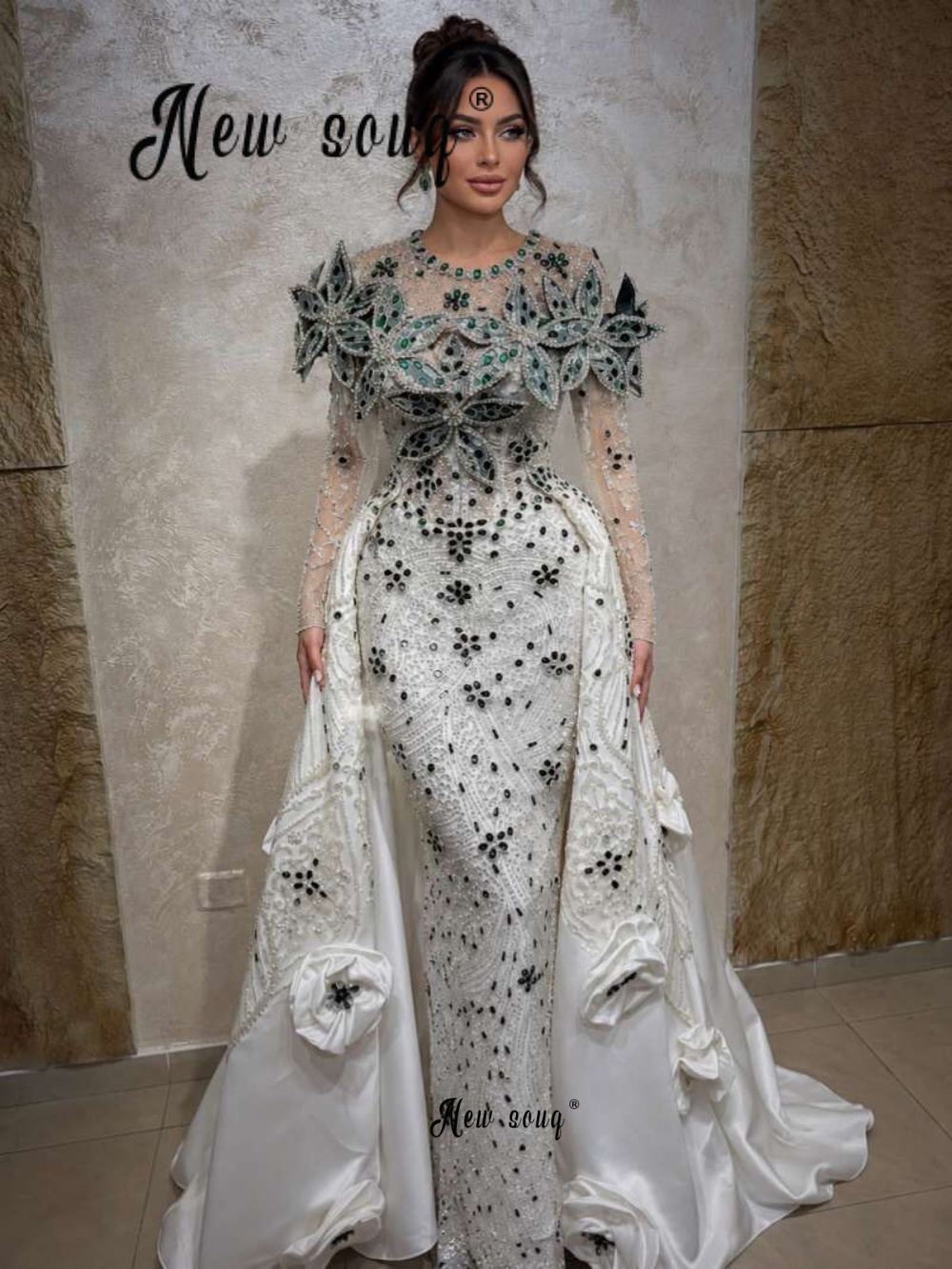 Embroidery White Dress - Lüks İşlemeli Beyaz Balo Elbiseleri Çıkarılabilir
