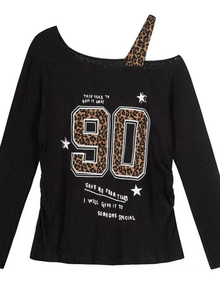 Embroidery Shirt - Y2K Patchwork Leopar Desenli Tişört Kadın