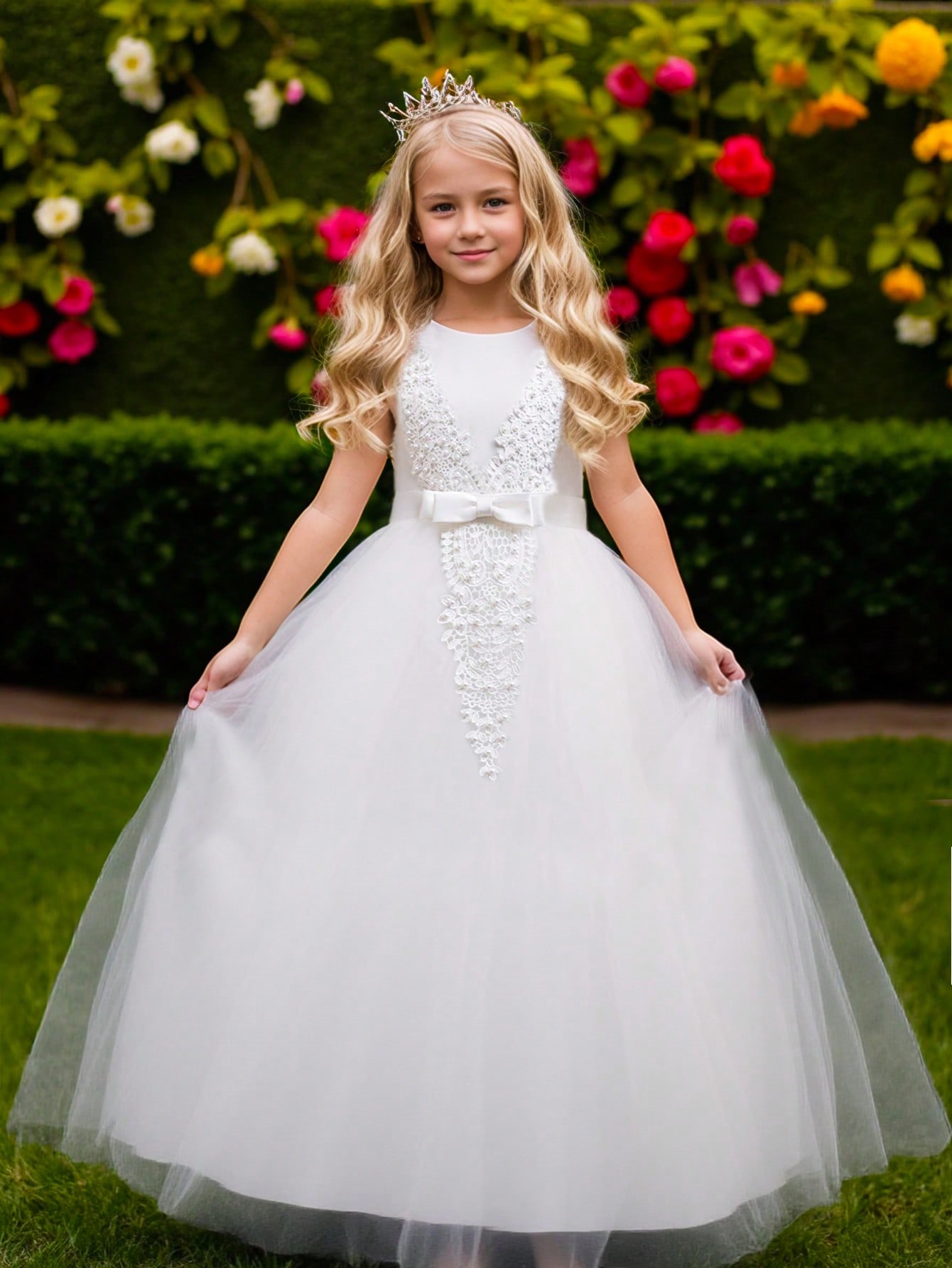 Embroidery White Dress - Çiçek Kız Elbiseleri Düğün Konuğu Çocuklar
