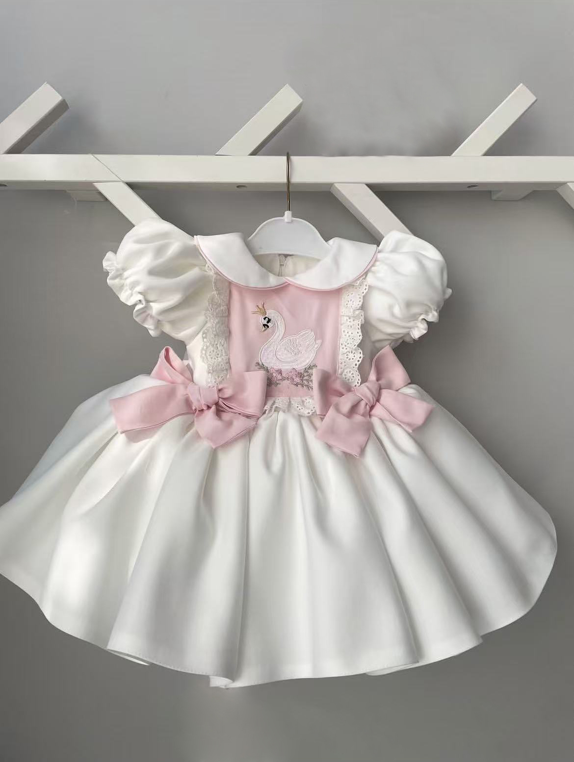 Embroidery White Dress - 0-12Y Bebek Kız Yaz Beyaz Kuğu