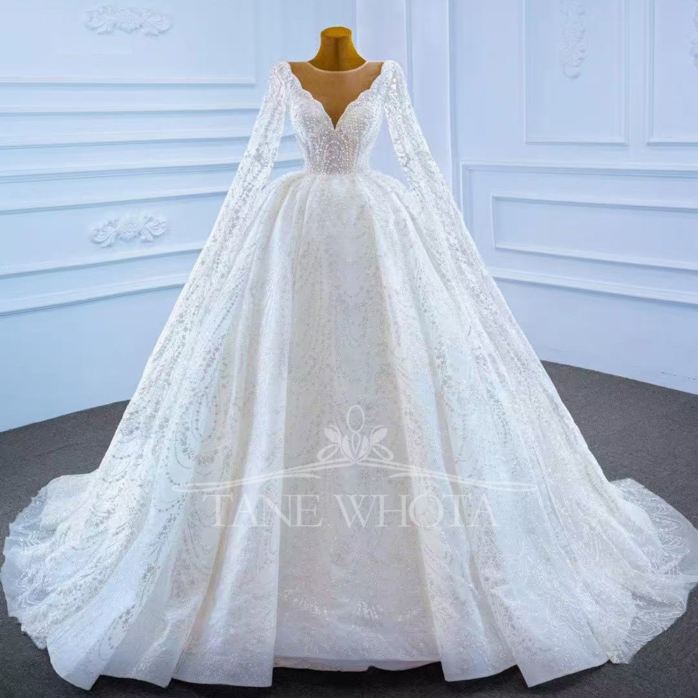 Embroidery White Dress - Vesti Casamento 2025, O-Boyun Uzun Kollu