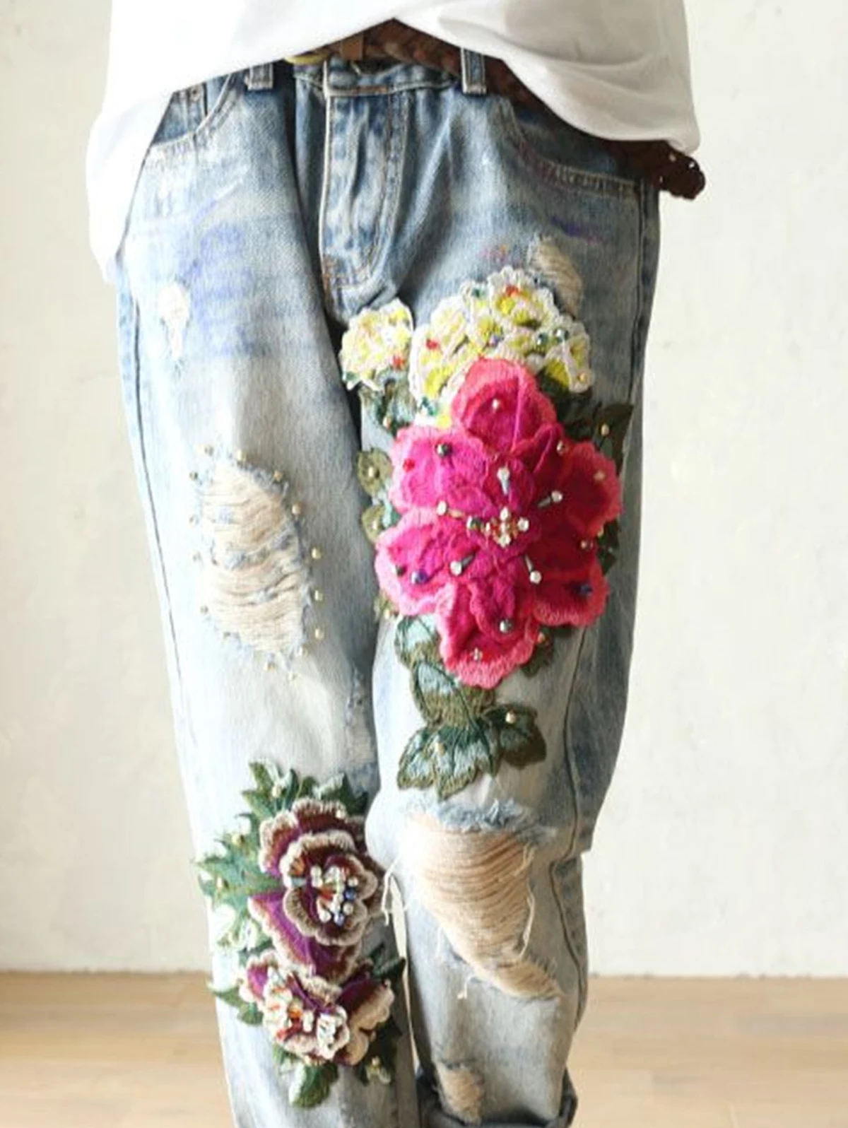 Kadın zarif çiçek nakışlı kot  - Embroidery Effect incelemesi ve fiyatı