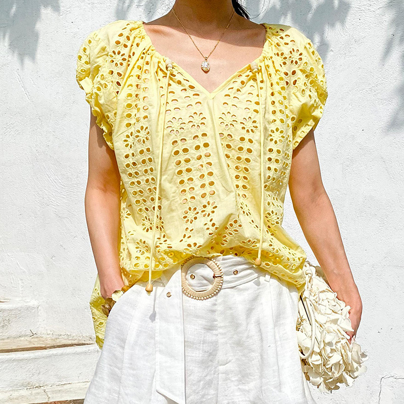 Fransız Tarzı Zarif Şık Bluz G - Embroidery Yellow incelemesi ve fiyatı