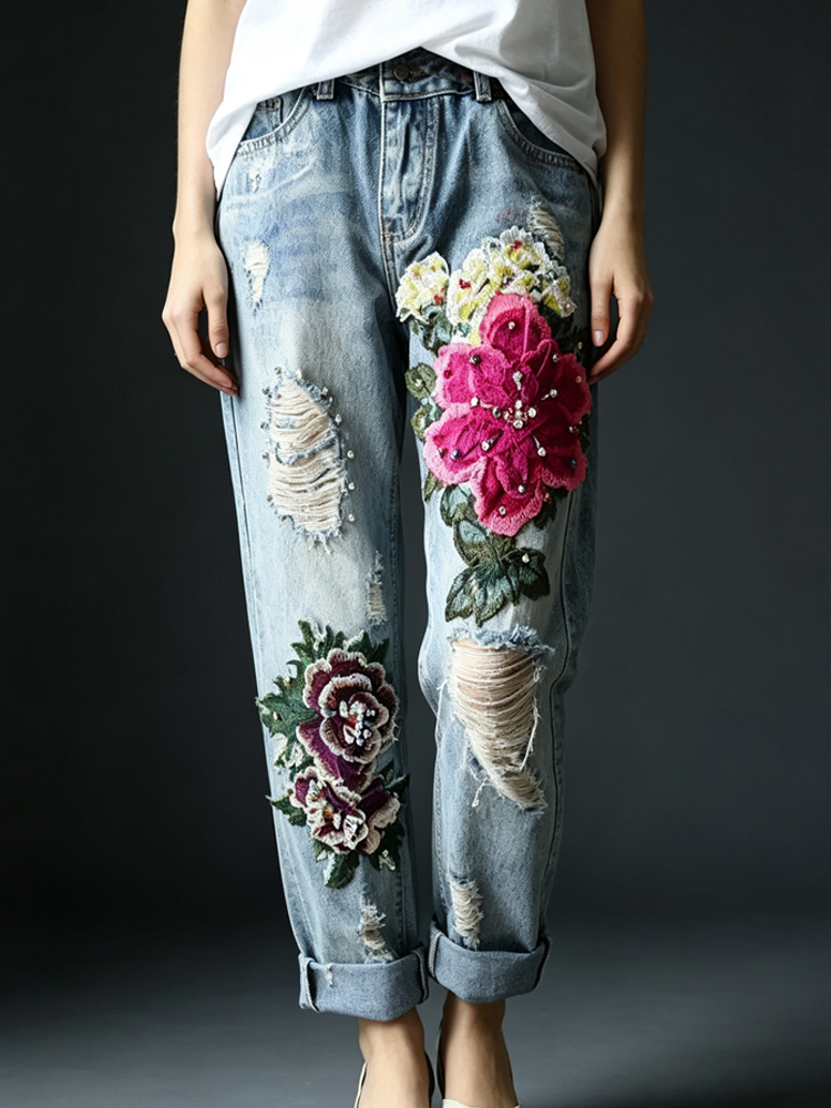 Kadın Vintage Eskitilmiş Kot P - Embroidery Effect incelemesi ve fiyatı