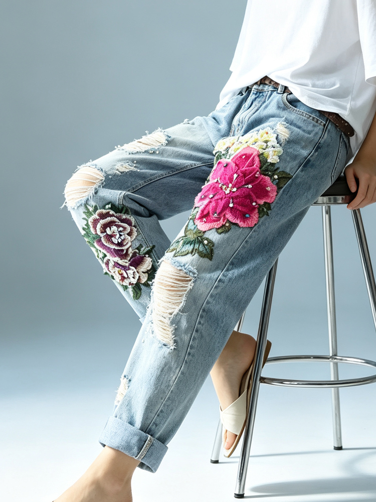 Kadın Vintage Eskitilmiş Kot P - Embroidery Effect incelemesi ve fiyatı