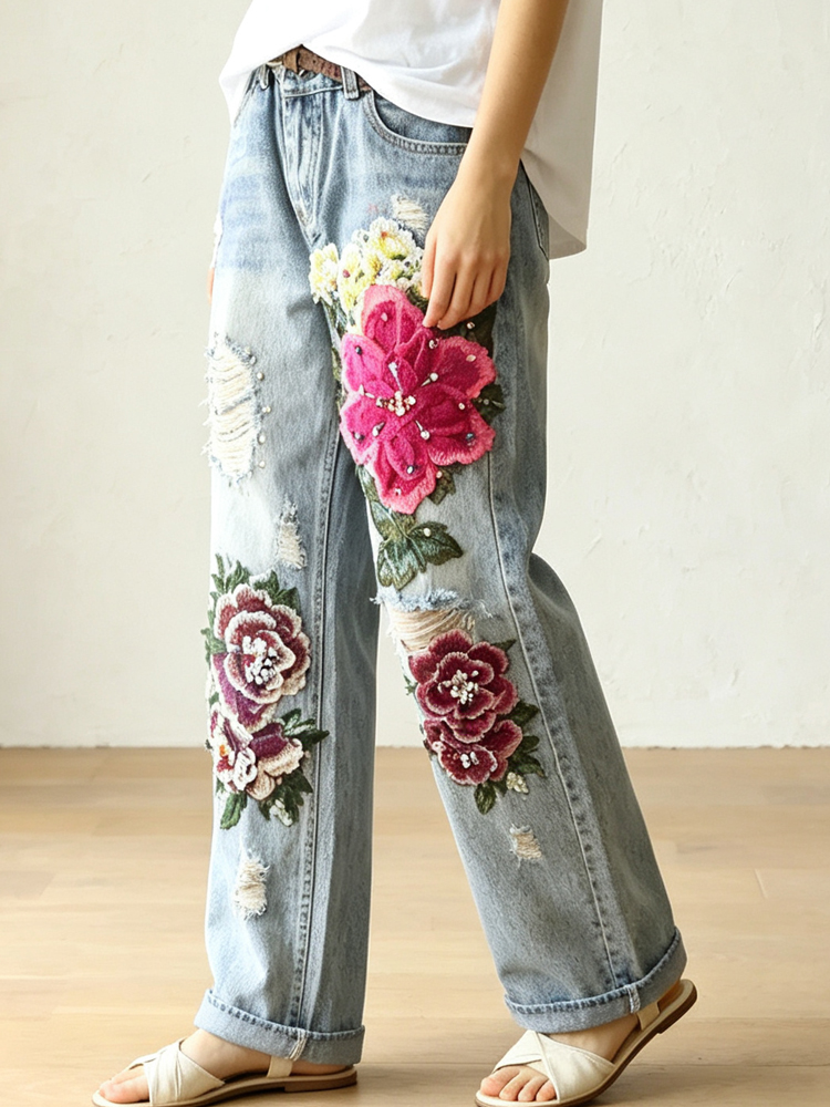 Kadın Vintage Eskitilmiş Kot P - Embroidery Effect incelemesi ve fiyatı